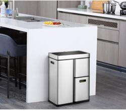 EKO Mirage Plus szemeteskosár érzékelővel, 60 l, hangtalan fedél nyitás/zárás, 3 kivehető szemetes, érintőgombok, fényjelzők, kompakt, rozsdamentes acél