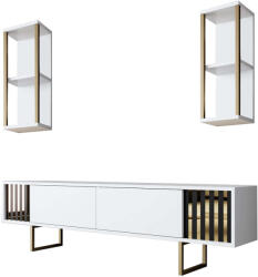  Hanah Home TV Unit White Black Gold Line - White, Black