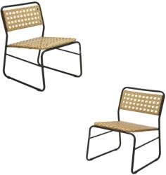 Koopman Kerti bútor szett 2 székkel és kerek asztallal, fém szerkezet, szintetikus rattan szövés, natúr fekete szín