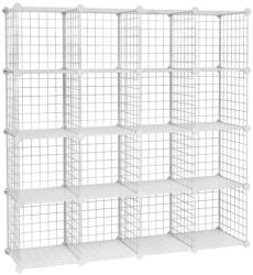 SONGMICS Hálós tároló polc, 16 rekesszel, moduláris, fehér 123x31x123cm (LPI44W)