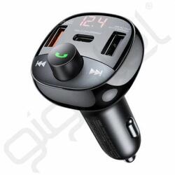 REMAX LODI bluetooth FM transmitter autós töltő 2 USB+Type-C aljzat (15W, 54.5W, LED kijelző) FEKETE