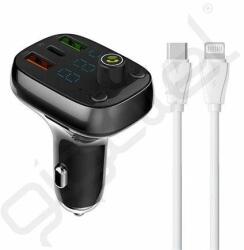 LDNIO bluetooth FM transmitter autós töltő 2 USB+Type-C aljzat (15W + Type-C - lightning kábel) FEKETE