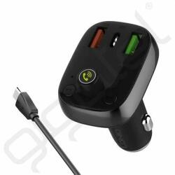 LDNIO bluetooth FM transmitter autós töltő 2 USB+Type-C aljzat (15W, PD gyorstöltő + Type-C kábel) FEKETE