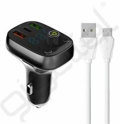 LDNIO bluetooth FM transmitter autós töltő 2 USB+Type-C aljzat (15W, PD gyorstöltő + microUSB kábel) FEKETE