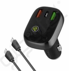 LDNIO bluetooth FM transmitter autós töltő 2 USB+Type-C aljzat (15W + Type-C - Type-C kábel) FEKETE