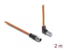 Delock Cablu de retea M12 X-coded 8 pini la RJ45 S/FTP drept/unghi sus 2m Portocaliu, Delock 81000 (81000)