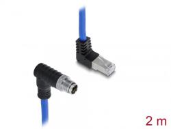 Delock Cablu de retea M12 X-coded 8 pini la RJ45 S/FTP unghi jos/unghi sus 2m Albastru, Delock 81012 (81012)