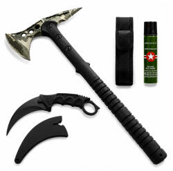 Depox Set topor, cutit karambit si spray autoaparare DEPOX®, otel inoxidabil, verde/negru, 40 cm/19 cm/110 ml, teaca inclusa (1842)
