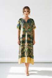 SHOPIKA Rochie midi din vascoza satinata cu imprimeu artistic, croi lejer, verde olive Talie unica