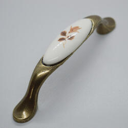 Foldecor Porcelán-fém bútorfogantyú, bronz - barna virág motívummal, 96 mm furattávval (FPO-194_7MLK2)