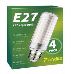  Fondiiz Izzó E27 Led Meleg fehér 3000K, 16W 2200LM 4 db (B0DS21W3RH)