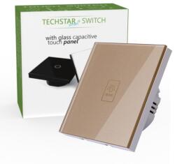 Techstar Intrerupator Touch Techstar® TG02, Sticla Securizata, Design Modern, Iluminare LED, 1 Faza, Auriu (SKU1968)