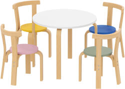 AIYAPLAY Set Masă și Scaune pentru Copii 3-8 Ani, 5 Piese cu Margini Rotunjite din Lemn Multicolor | Aosom Romania (312-143V00MX)