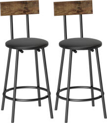 HOMCOM Set de 2 taburete de bar cu spătar și suport pentru picioare, tapițate în PU 41x47x92 cm Negru | Aosom Romania (83A-526V00RB)