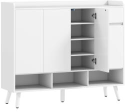 HomCom Pantofar Hol cu 4 Uși Push-to-Open, Rafturi Reglabile, MDF și Lemn Pin, 120x35x100 cm, Alb | Aosom Romania (838-589V90WT) Pantofar