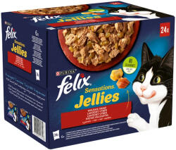 FELIX Sensations Jellies Házias Válogatás Nedves Macskaeledel Aszpikban (Marha és Paradicsom, Csirke és Sárgarépa, Kacsa és Spenót, Bárány és Vad) - 24x85 g