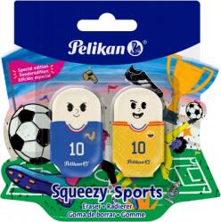 Pelikan Radiera Squeezy Sports Plastic, fara ftalati si PVC, fotbal, set 2, blister, diverse culori, Pelikan 400208934