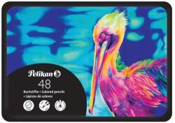 Pelikan Creioane colorate hexagonale Premium, mina 3.3 mm, set 48 culori, in cutie metalica, Pelikan 701396