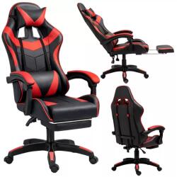  LEAN Forgós Irodai Gamer Szék Lábtartóval és Párnákkal, Fekete és Piros (5905991095392)