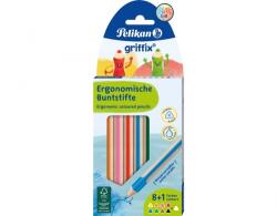 Pelikan Creioane Colorate Griffix, set 8+1 culori, grip ergonomic, blister, carton, Pelikan 700856