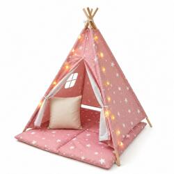 Ginger Home Little Stars pamut tipi gyereksátor, rózsaszín csillagos (JW-KT001-P)