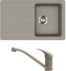 Evido Home 45S gránit mosogató, 765 x 460 mm platina + EVIDO PINGUIN álló gránit csaptelep, platina (442065SET) - aquamixwebaruhaz