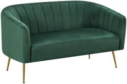  Design kétszemélyes kanapé, sötétzöld Velvet szövet/gold króm-arany, BAGY - rezonkft