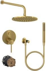 Kludi Sistem de dus incastrat, Kludi Bozz Push, cu para 1 jet, agatatoare, furtun, palarie 1 jet si brat dus, auriu periat (38759N076+39120N0-00+64325N0-00+88022)