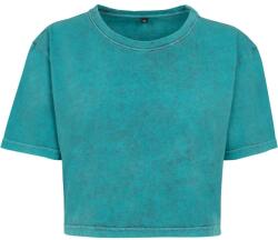 Build Your Brand Tricou crop top pentru femei Acid Washed - Teal / neagră | L (BY054-1000229536)