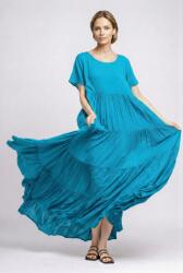 SHOPIKA Rochie lunga, croi amplu cu patru volane, stil boem elegant, albastru azzuro Talie unica