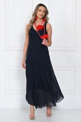 SHOPIKA Rochie lunga din matase cu croi fluid si bretele fine, eleganta, bleumarin Talie unica