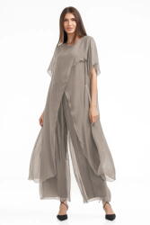 Shopika Compleu cu pantaloni lejeri si bluza fluida in colturi lungi, din matase si vascoza, bej inchis Talie unica
