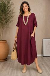 SHOPIKA Rochie oversize lalea cu crapatura rotunjita, din in visinie Talie unica