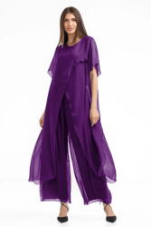 Shopika Compleu cu pantaloni lejeri si bluza fluida in colturi lungi, din matase si vascoza, mov Talie unica