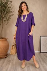 SHOPIKA Rochie oversize lalea cu crapatura rotunjita, din in, mov Talie unica
