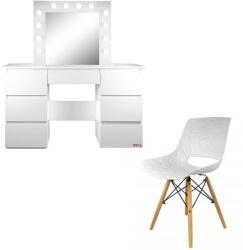 Artool Masa de toaleta/machiaj + scaun Lars, alba, cu oglinda si LED-uri, Vanessa, 130x43x143 cm (54492-910737)