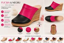 Ciucaleti LUX Saboti dama din piele naturala Negru - Fucsia cu talpa tip pana SB50NF