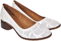 SCV Pantofi dama albi perforati din piele naturala cu toc comod SCV357A