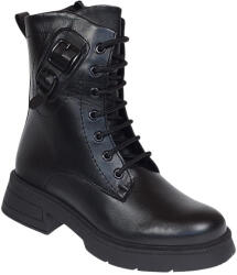 Ciucaleti j Ghete dama casual din piele naturala cu siret si fermoar Negru LDY 970N