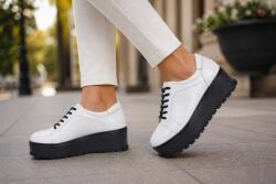 Ciucaleti Marimea 37 Pantofi dama casual albi din piele naturala - Un plus stabil de inaltime