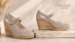 Ciucaleti Marimea 37 Pantofi dama cu platforma din piele naturala intoarsa Bej P9154BV