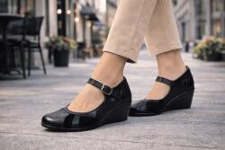 Ciucaleti Marimea 40 Pantofi dama negri din piele naturala, tip Mary Jane P13NN