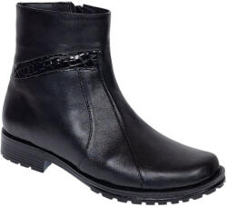 NIC-MAR Ghete dama casual din piele naturala cu fermoar negre imblanite B5N