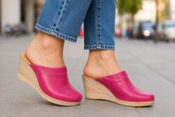 Ciucaleti LUX Saboti dam fucsia din piele natural , cu talp tip pan culoare vibrant , confort i stil feminin