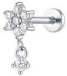 LUCA BARRA Ear Piercing In Steel Flower Shape With White Zircon Petals And Chrys
