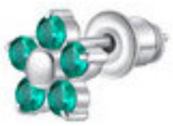 LUCA BARRA Single Steel Earring With Green Zircon Flower And Petals