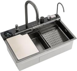 Rea Statie de lucru multifunctionala Rea Alonzo inox finisaj negru metalizat 75x46 cm cu sistem filtrare apa (ZLE-06418) Chiuveta