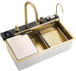 Rea Statie de lucru multifunctionala Rea Alonzo inox finisaj auriu periat 75x46 cm cu sistem filtrare apa (ZLE-06419) Chiuveta