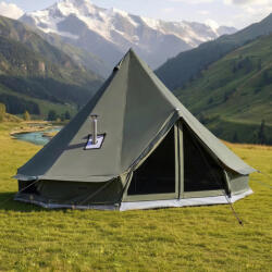 VEVOR Vászon glamping sátor 5 méter 4 évszakos jurta sátor kályhakivezetéssel 5-7 személy részére, sötétzöld