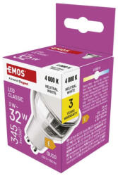 EMOS ZQ8E18 LED izzó Classic MR16 ezüst/ GU10 / 3 W (32 W) / 345 lm / Természetes fehér (1525730427)